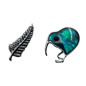 Paua Sleek Kiwi & Silver Fern Lapel Pin