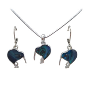 Pendant Sets: Paua Sleek Kiwi Necklace Earring Set