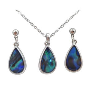 Paua Bezel Droplet Necklace Earring Set
