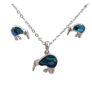 Pendant Sets: Paua Small Classic Kiwi Necklace Earring Set