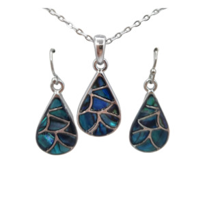 Paua Ocean Teardrop Necklace Earring Set