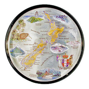 Giftware: Bar Tray Silver Foil New Zealand Map