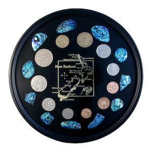 Bar Tray Gold Foil NZ Map With REAL Coins x11