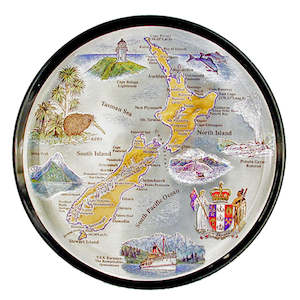 Giftware: Coaster Resin Silver Foil New Zealand Map