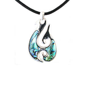 Paua Fish Hook Pendant Cord Necklace