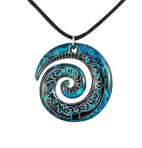 Cord Necklaces: Paua Resin Koru Kowhaiwhai Cord Necklace