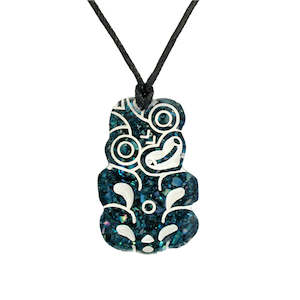 Cord Necklaces: Paua Resin Tiki Pendant Cord Necklace