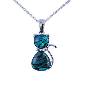 Animal Necklaces: Paua Cat With Bowtie Necklace
