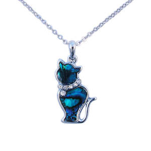 Animal Necklaces: Paua Sitting Cat Diamante Collar Necklace