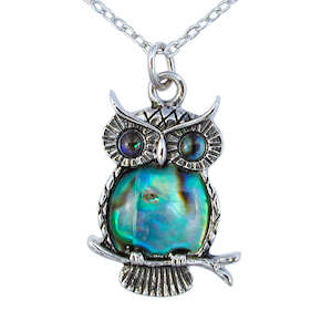 Paua Ruru Owl On Branch Chain Necklace