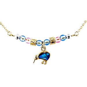Kiwis: Paua Classic Kiwi Beaded Chain Necklace Gold Colour