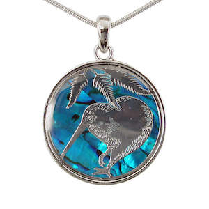 Paua Kiwi Silver Fern Pendant Necklace