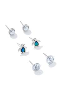 Paua Trio - Koru Penguin Pearl Stud Earrings Set