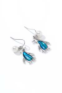 Earrings: Paua Hoiho Penguin Pearl Hook Earrings