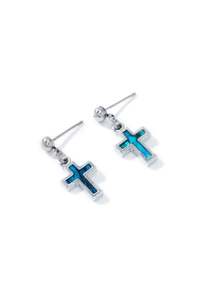 Paua Drop Milgrain Cross Stud Earrings