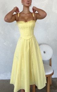 Dress Rental Midi Dress: Clarabelle Dress (Yellow)