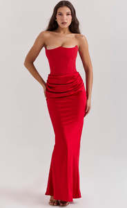 House Of Cb: Persephone Strapless Corset Maxi (Red)