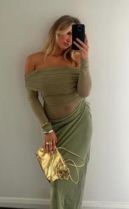 Maternity: Yasmin Off-Shoulder Maxi Dress (Green)