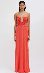 Orange: Arced Palm Strapless Dress (Grapefruit)