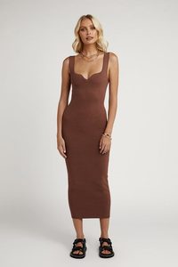 Brown: Tempo Chocolate Knit Midi