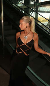 Black: DIAMOND DAYS STRAP MAXI DRESS (Black)
