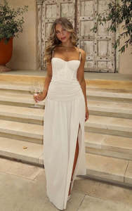 Gold Nude: Double Time Pleat Dress (Nougat)