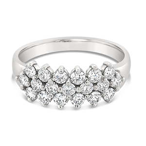 Mantovani: 18ct White Gold Triple Row Diamond Elisabetta Ring