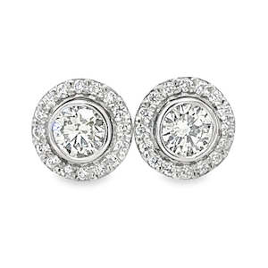 Diamond Rings: 18ct White Gold Diamond Solitaire Earrings with Removable Platinum Diamond Halo Jackets