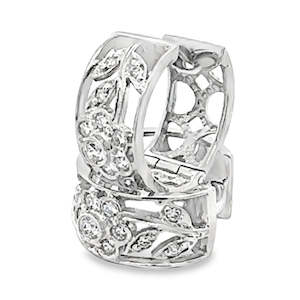Diamond Rings: 9ct White Gold Diamond Floral Design Huggies