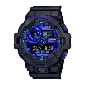 Watch Brands: G Shock Duo Virtual World W/Time, Alarm.S/W,200M Blue Lcd, Blk Resin Band