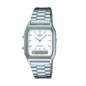 Watch Brands: Casio Gents Duo Trendy Colour Dual Time, Alarm,S/W,Wr White Face,S/Steel Band