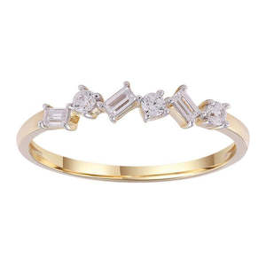 Anniversary Rings: 9ct Yellow Gold Baguette And Round Brilliant Cut Diamond Band