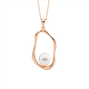 Pearl Jewellery: Ss Open Oval Pendant W/ Freshwater Pearl, Rose Gold Plating
