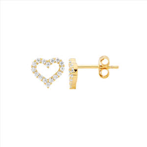 Gifts Under 100: Sterling Silver Gold Plated Cz 8Mm Open Heart Earrings