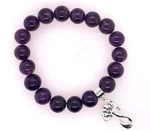 Birthdays: Amethyst Stretchy Bracelet 10mm Beads.