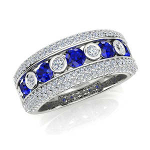 18ct White Gold Diamond & Ceylon Sapphire Ring