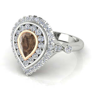 18ct White Gold Pear Cut Champagne Diamond Double Halo Ring