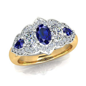 18ct Yellow and White Gold Diamond and Sapphire Ring