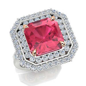 Ascolani: 18ct White Gold Diamond & Pink Tourmaline Dress Ring