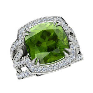 18ct White Gold Diamond & Peridot Halo Dress Ring
