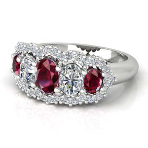 Ascolani: 18ct White Gold Diamond & Ruby Dress Ring