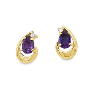 Earrings: 9ct Yellow Gold Amethyst & Lab Grown Diamond Stud Earrings