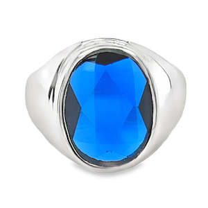 Fashion Rings: Sterling Silver Synthetic Blue 16x12mm Oval Signet Ring