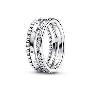 Fashion Rings: Pandora Logo Sterling Silver Ring With Clear Cubic Zirconia