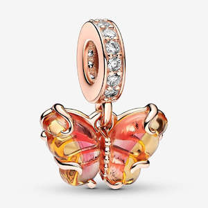 Butterfly 14k rose gold-plated dangle with bi-colour orange and pink Murano glas&hellip;
