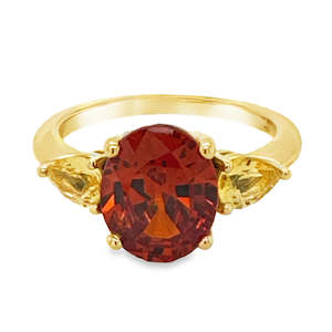 Ascolani: 18ct Yellow Gold Mexican Fire Opal and Yellow Sapphire Ring
