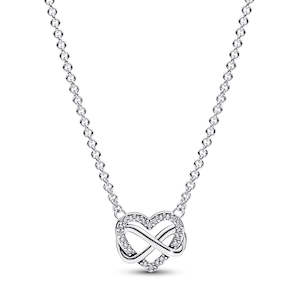 Infinity Heart Sterling Silver Necklace With Clear Cubic Zirconia