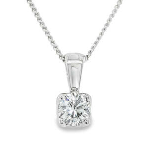Pendants Necklaces: 9ct White Gold 0.43ct Lab Grown Diamond Pendant Round Brilliant Cut D-G/VS-SI