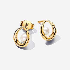 Organically Shaped Oval & Treated Freshwater Cultured Pearl Stud Earrings