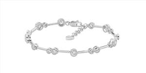 Sterling Silver Bezel Set Wh Cz Bar Bracelet W/Ext Chain